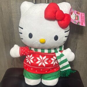 New Hello Kitty In Red Christmas Sweater & Green Scarf Plush Greeter With Tag